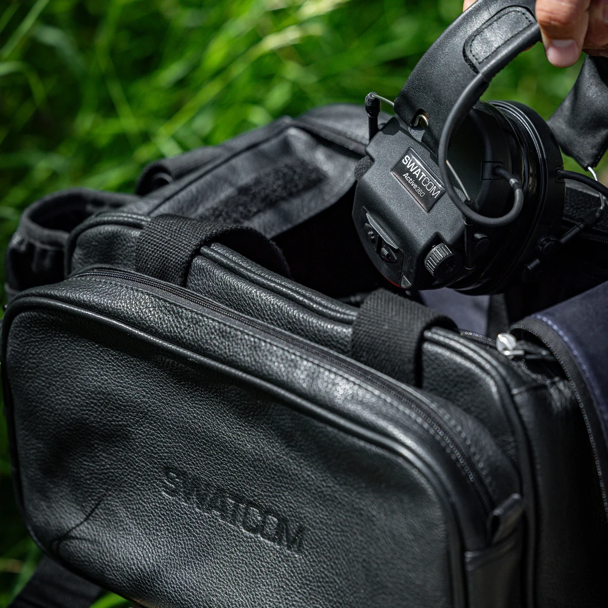 SWATCOM luxury leather range bag with shooting accessories