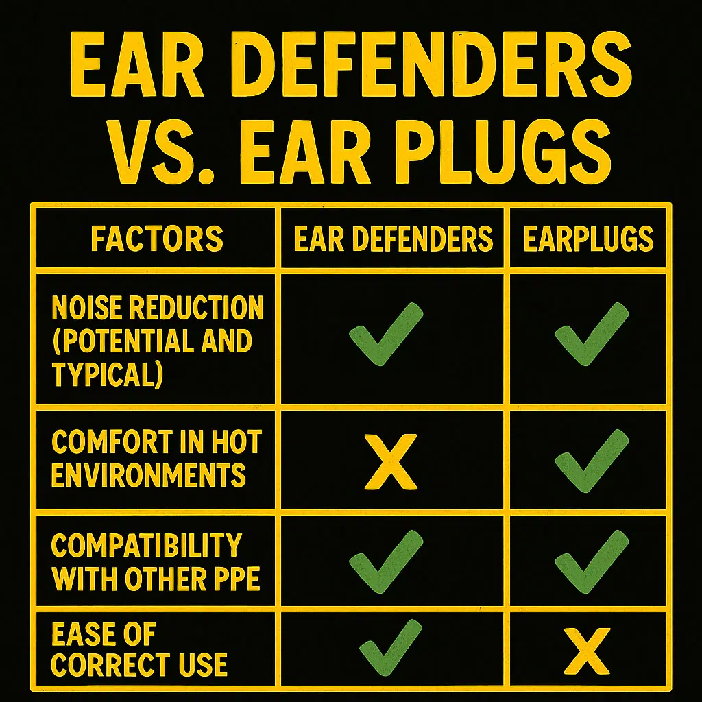 Ear Defenders vs Ear Plugs Comparison Chart